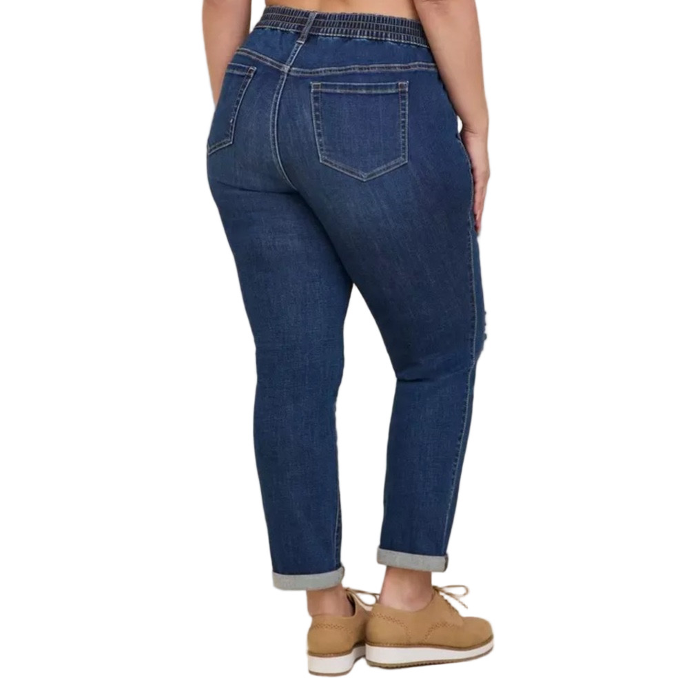 Torrid Dark Blue Pull-On Boyfriend Straight Super Soft Mid-Rise Jean SKU0880 - Picture 2 of 15